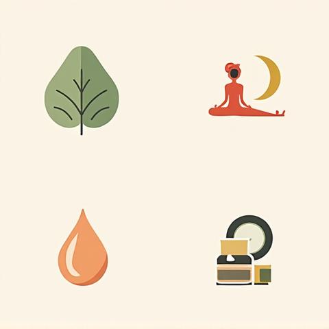 Griglia di icone rappresentanti diverse categorie di prodotti wellness: nutrizione, fitness, sonno, benessere mentale, bellezza. Su uno sfondo pulito con colori vivaci.