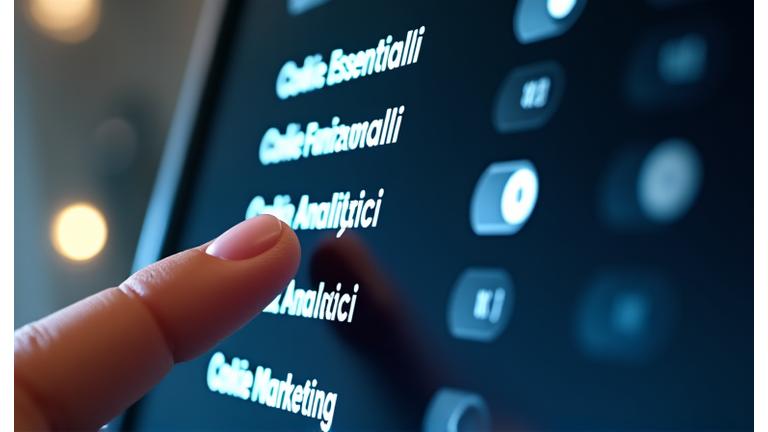 Interfaccia utente grafica per la gestione delle preferenze dei cookie con pulsanti toggle on/off