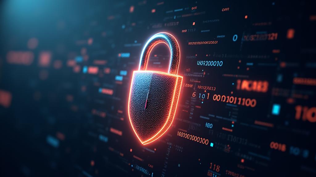 Concetto di sicurezza informatica con scudo e lucchetto digitale illuminato